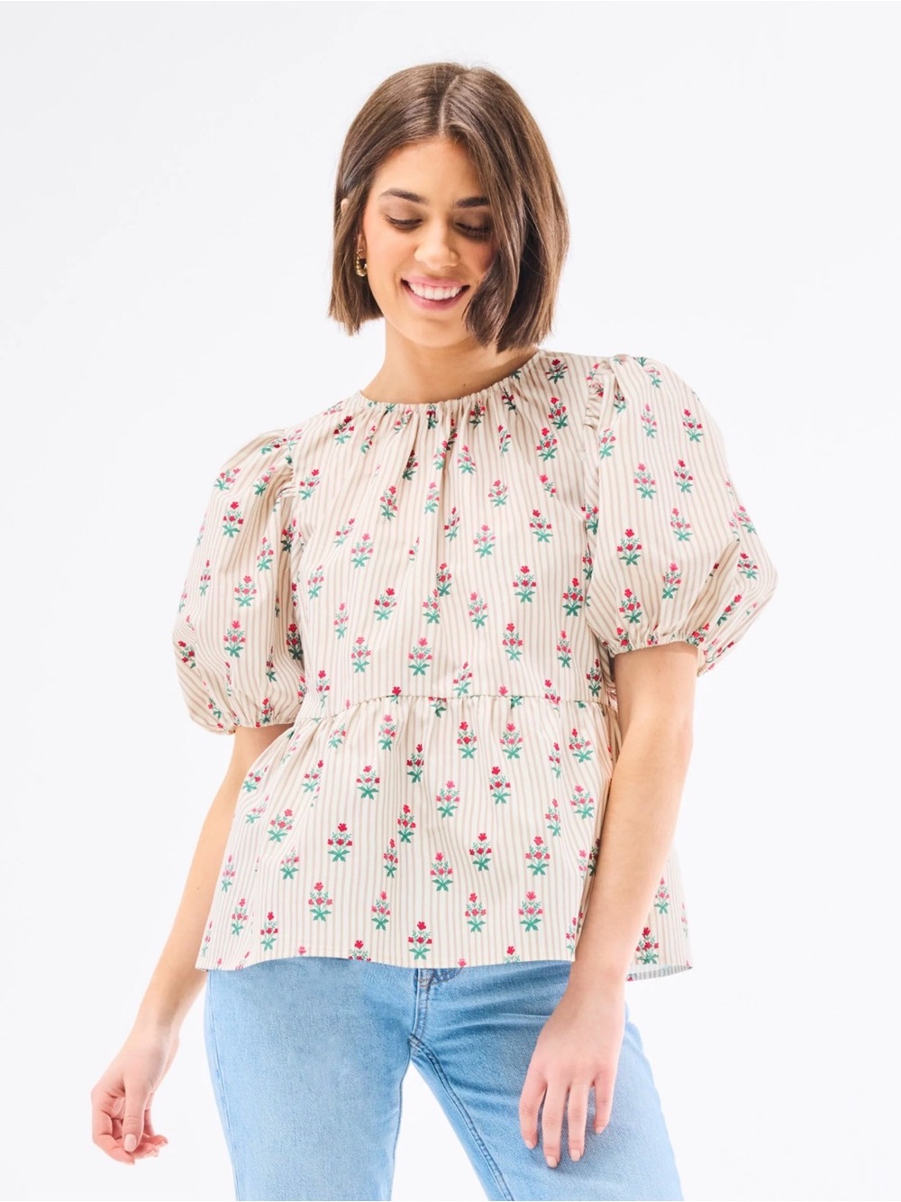 Mary Square - Nina Top. Cottage Stripes Tan